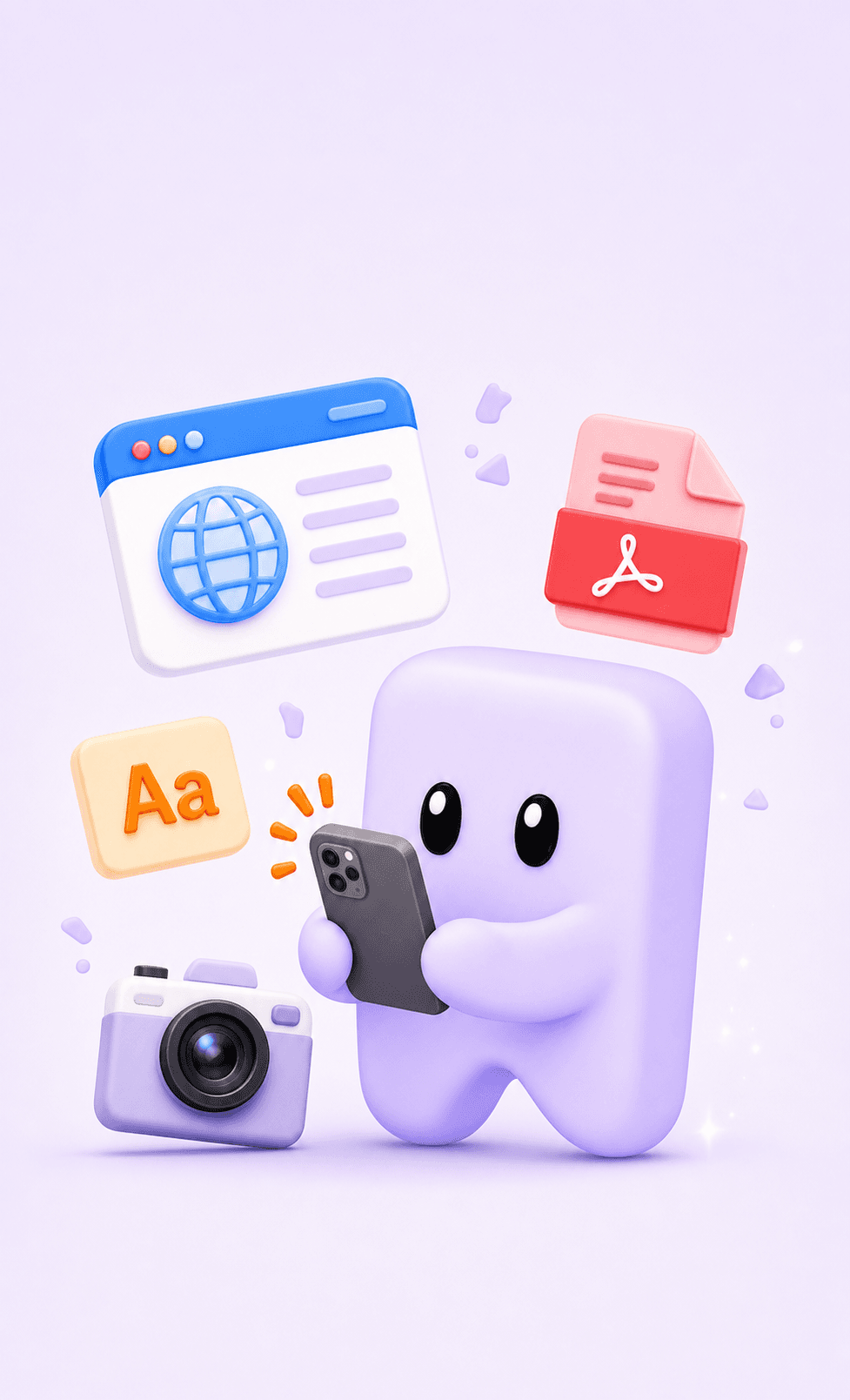 Kalabi capture workflow with web, PDF, text, camera, and phone inputs