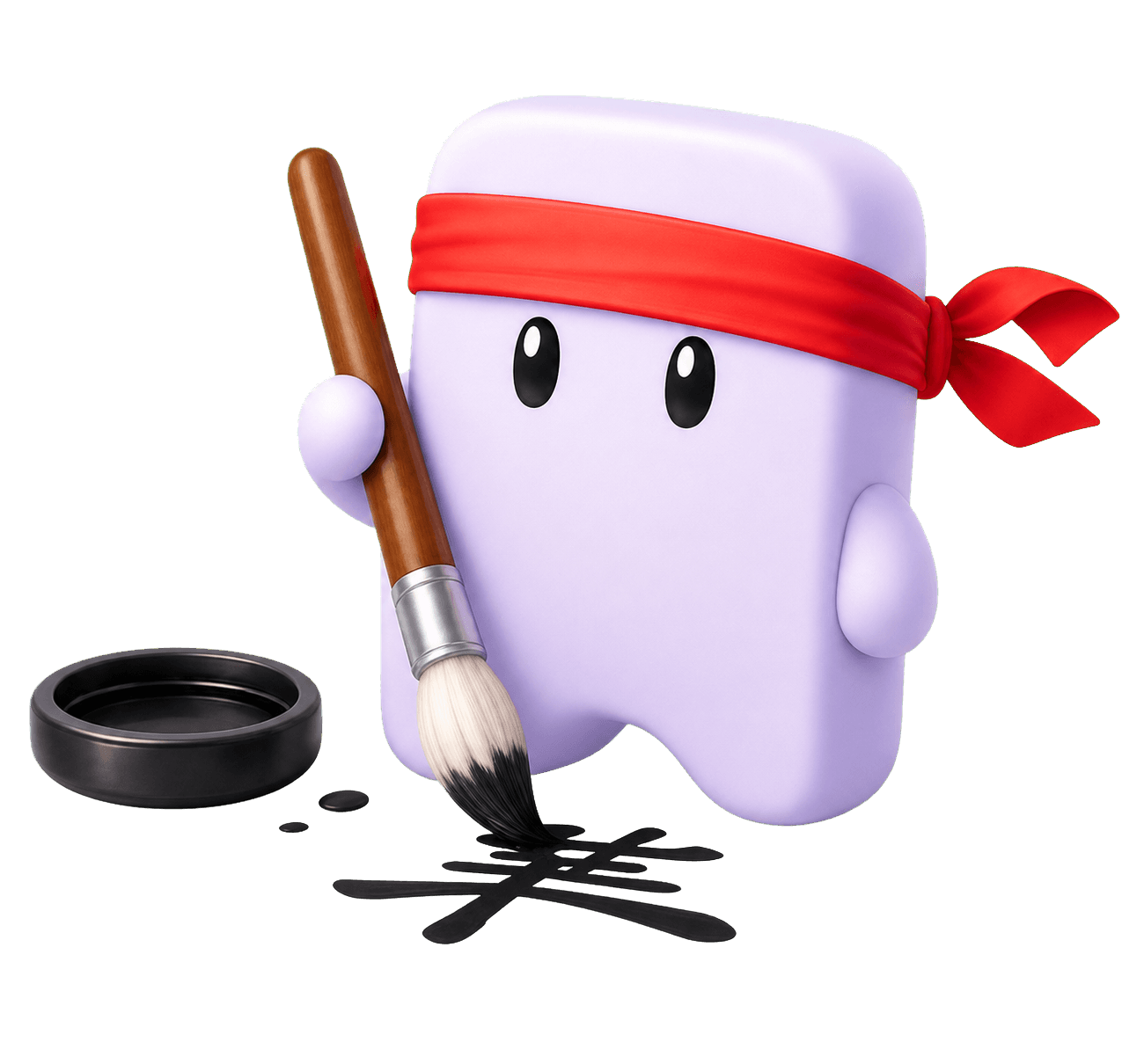 Kalabi study helper mascot holding a calligraphy brush