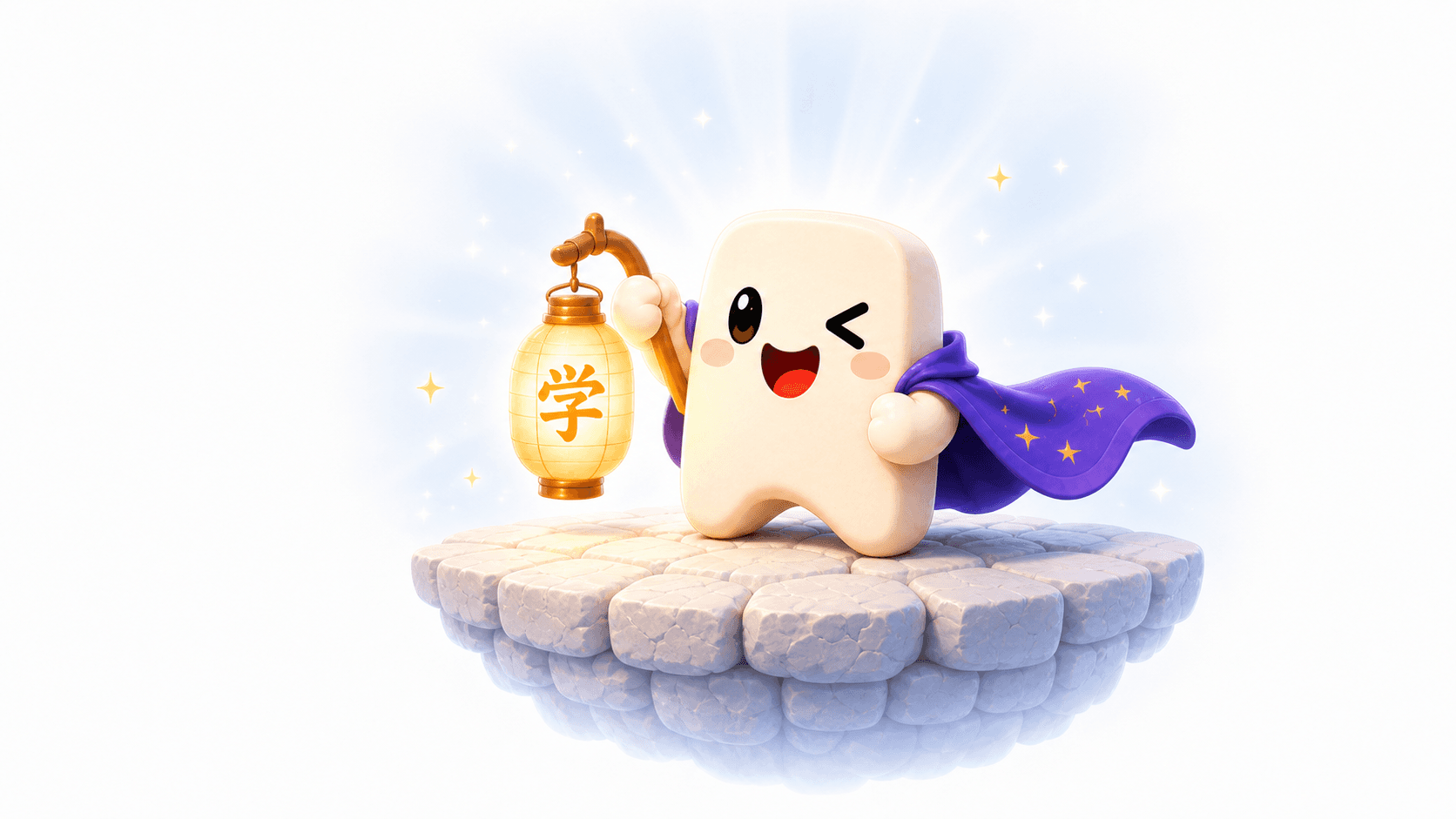 Kalabi study helper holding a glowing lantern marked with the Chinese character for learning